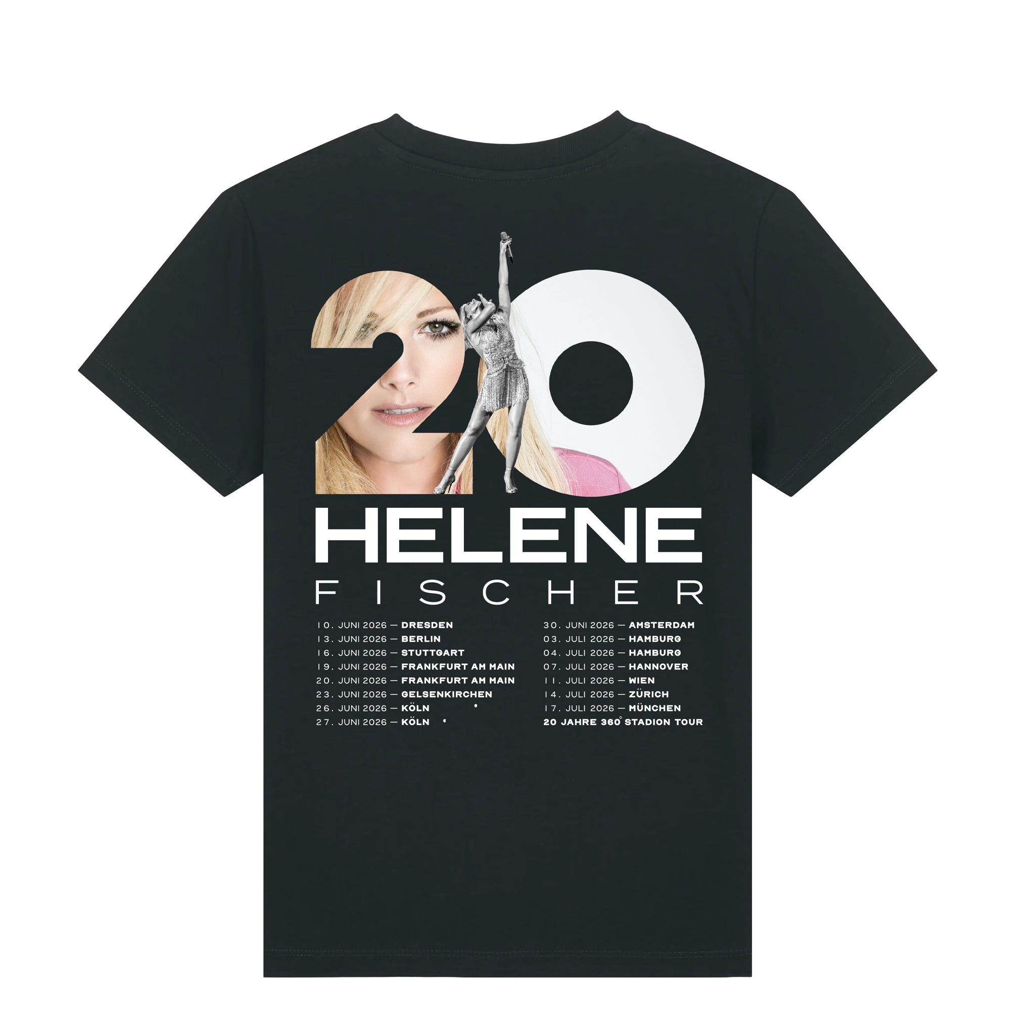 Schwarzes Tour-Shirt für Kinder in der Vorder- und Rückansicht. 