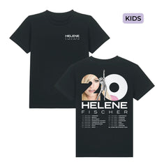 Schwarzes Tour-Shirt für Kinder in der Vorder- und Rückansicht. 